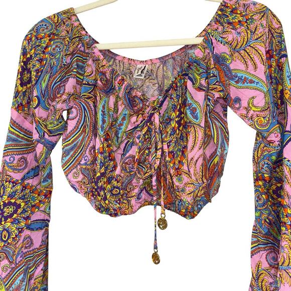 Luli Fama Bell Flounce Sleeve Milk Maid Crop Top Women’s M Renaissance Fairy - Picture 3 of 15